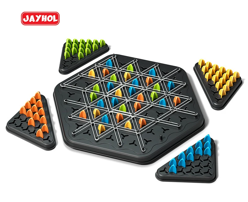 JAYHOL Children Game Battle Thinking Training Toy Desktop Puzzle Game Chain Chess Set Triangle Chess Rubber Band Chess Toy