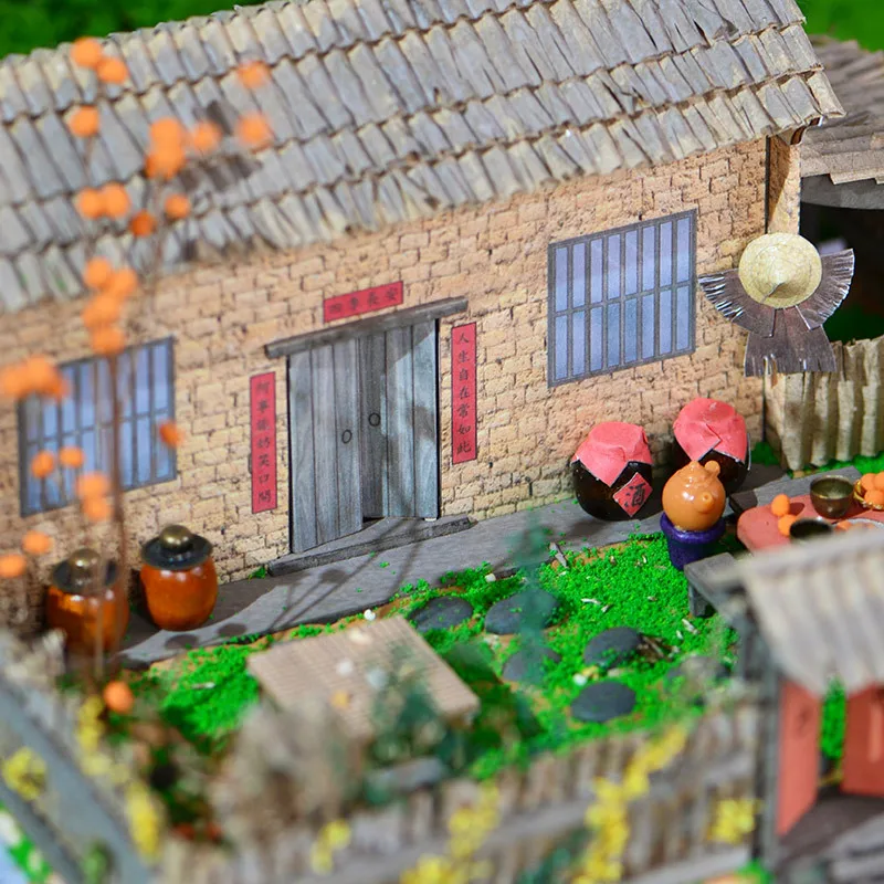 National style countryside revitalization rustic handmade doll houses model fireplace surrounded doll house for girls