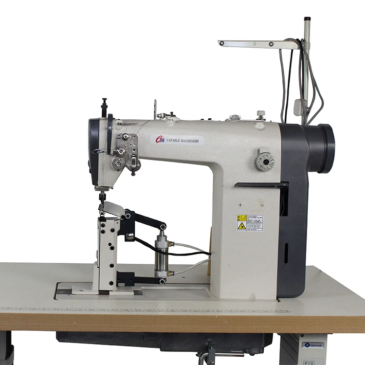 High post bed sewing machine with a folder and cutting device for sweatband