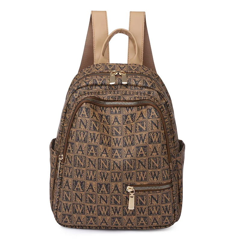 Wholesale leisure ladies pu leather girls backpack fashion allover printing letters leather backpacks for ladies