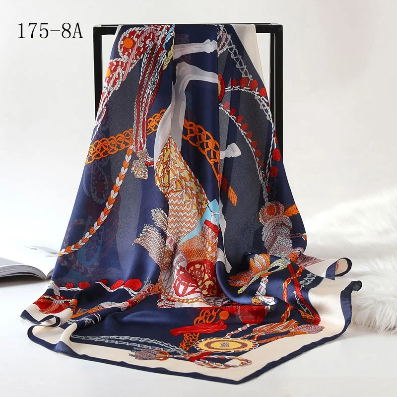 High Quality Satin Silk Scarf Muslim Hijab Women neck gaiter scarf Square Shawl 90*90cm Wholesale China