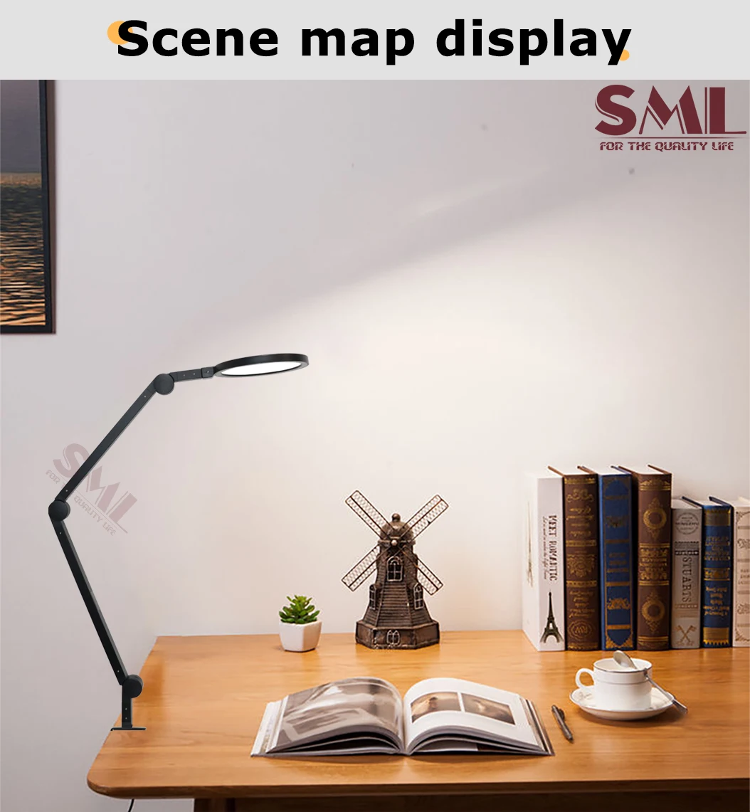 SML Black 12W Table Clip Lamp  Aluminum Iron Adjustable Angel Eye Protection LED Desk Table Lamp
