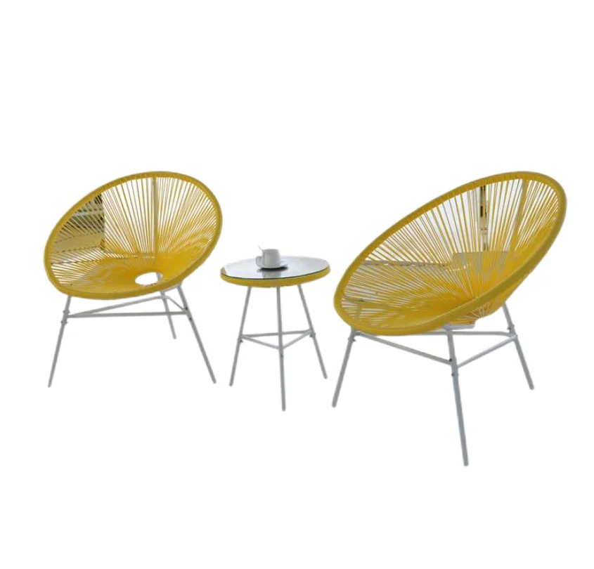 Hot sale Balcony 3 pces Acapulco bianco bistro set,PE rattan hand Waved Cafe table and chairs set restaurant