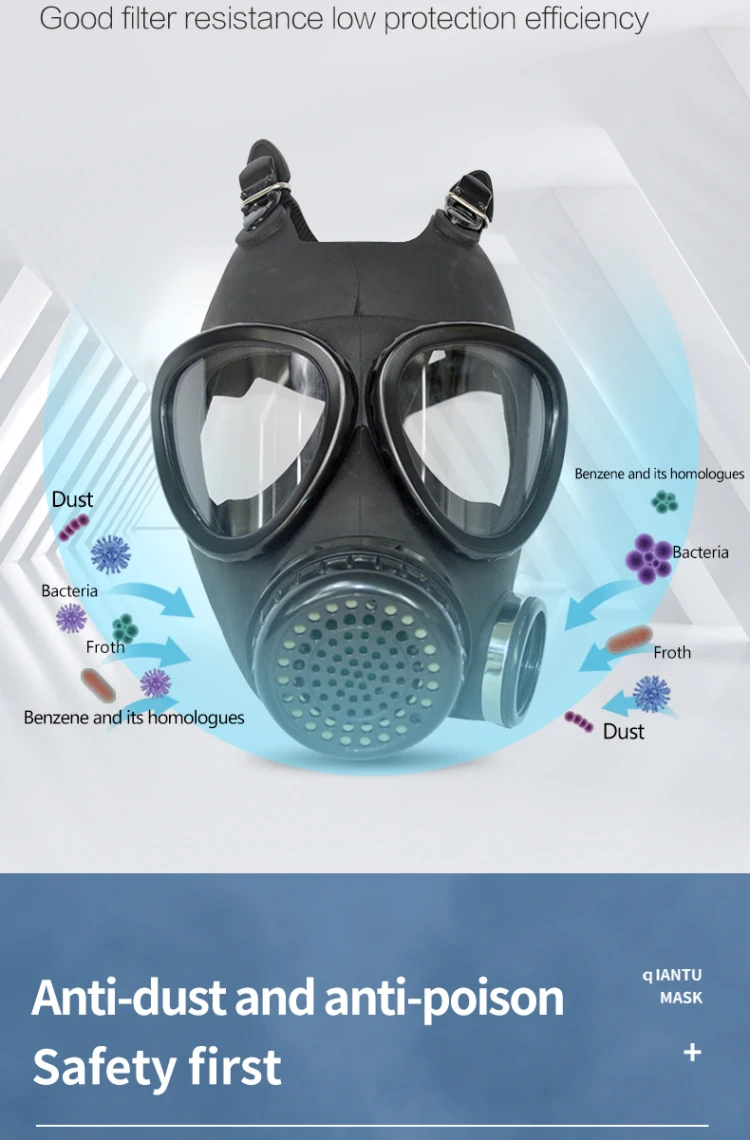 Personal Protective Equipment Activated Carbon Filter Protective Gas Mask Black PC Silicone Face Mask Silicone