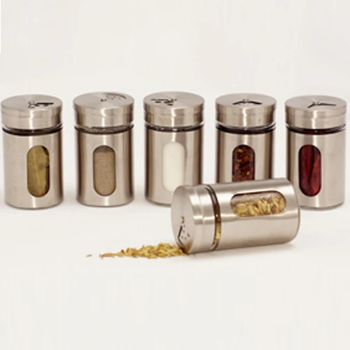 
glass spice jar set with stainless steel packing gift box 
