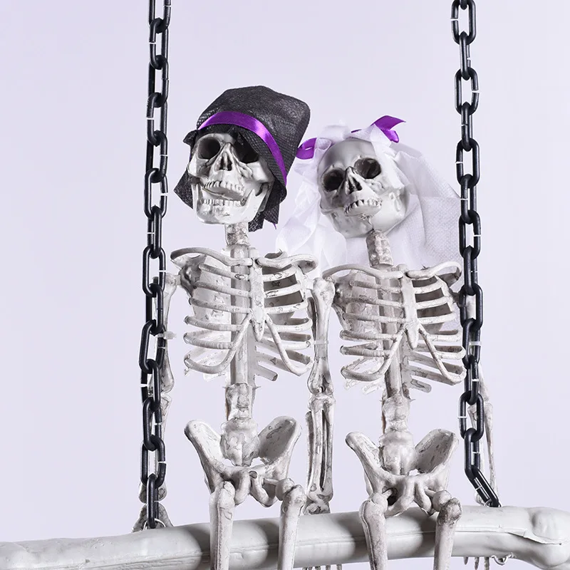Halloween Decoration Hanging Skeleton Scary Halloween Props Bride Groom Welcome Sign for Home Patio Yard Haunted House Decor