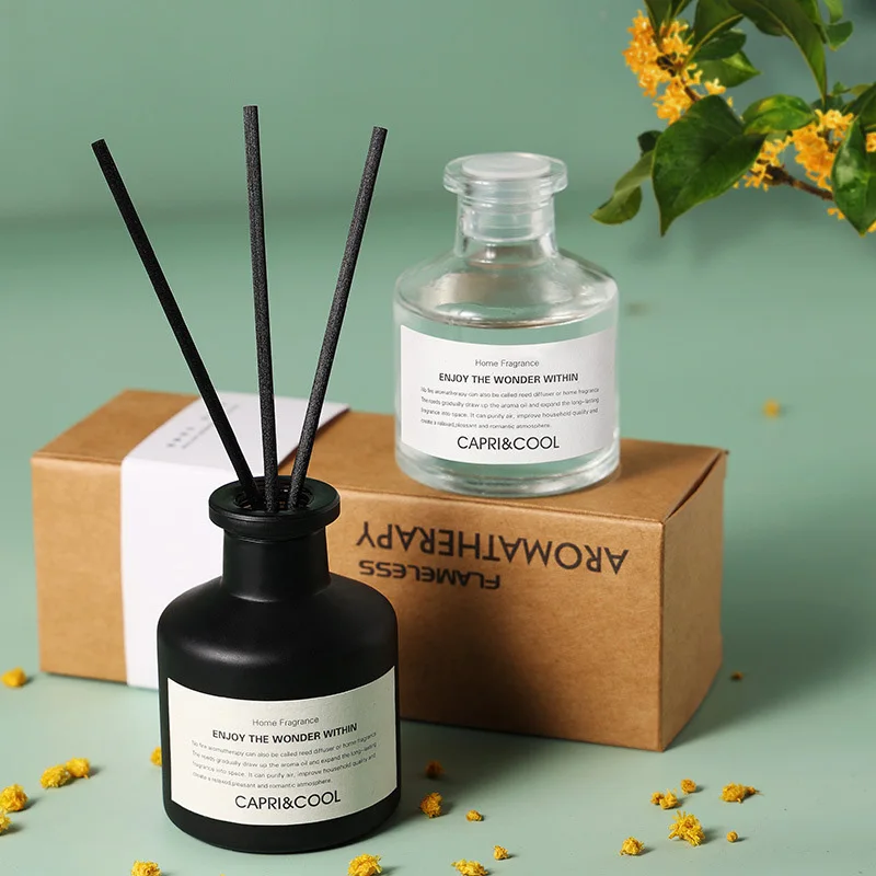 Handmade Box Eco Friendly Oem Luxury Matte Black Glass Jar Unique Strong Scent Reed Diffuser With Essential Oil