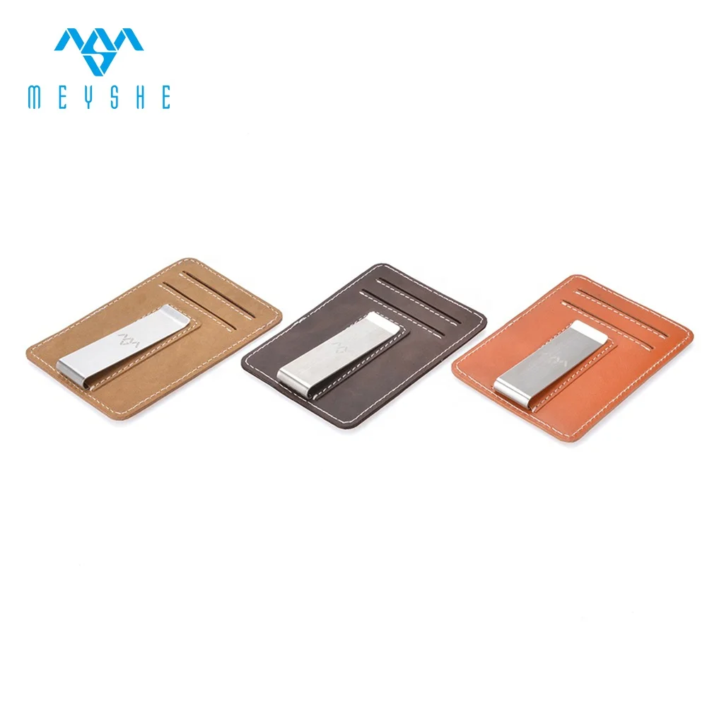 Factory Custom Brown Crazy Horse Luxury Engraved Slim Money Clip Cardholder For Men