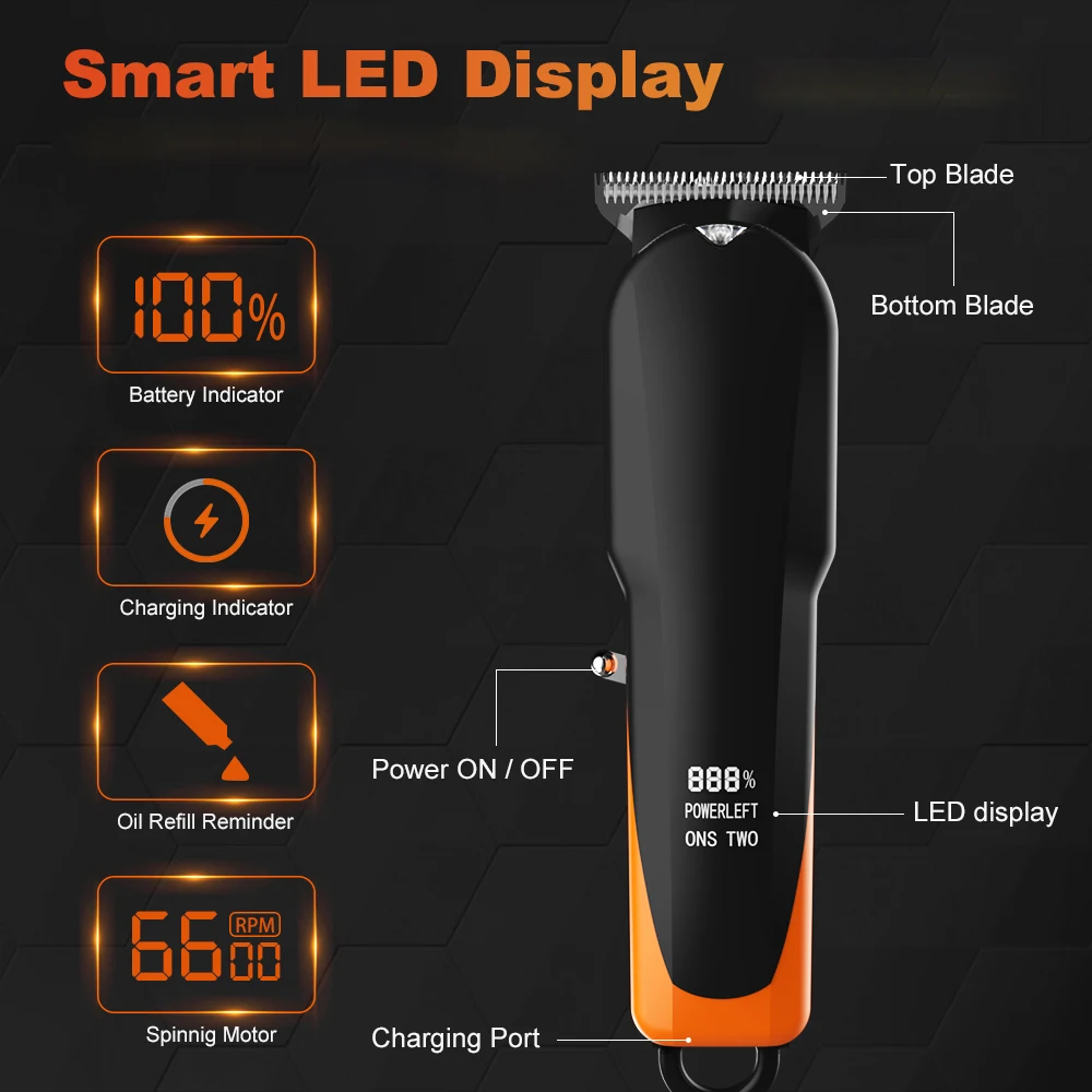 PRITECH Cordless Lithium Hair Clipper 6600rpm Detailer Hair Trimmer with Ergonomic Collection