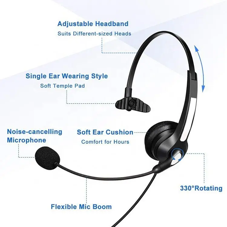 Active noise canceling microphone with super good sound quality Professional RJ9 plug call center telecom