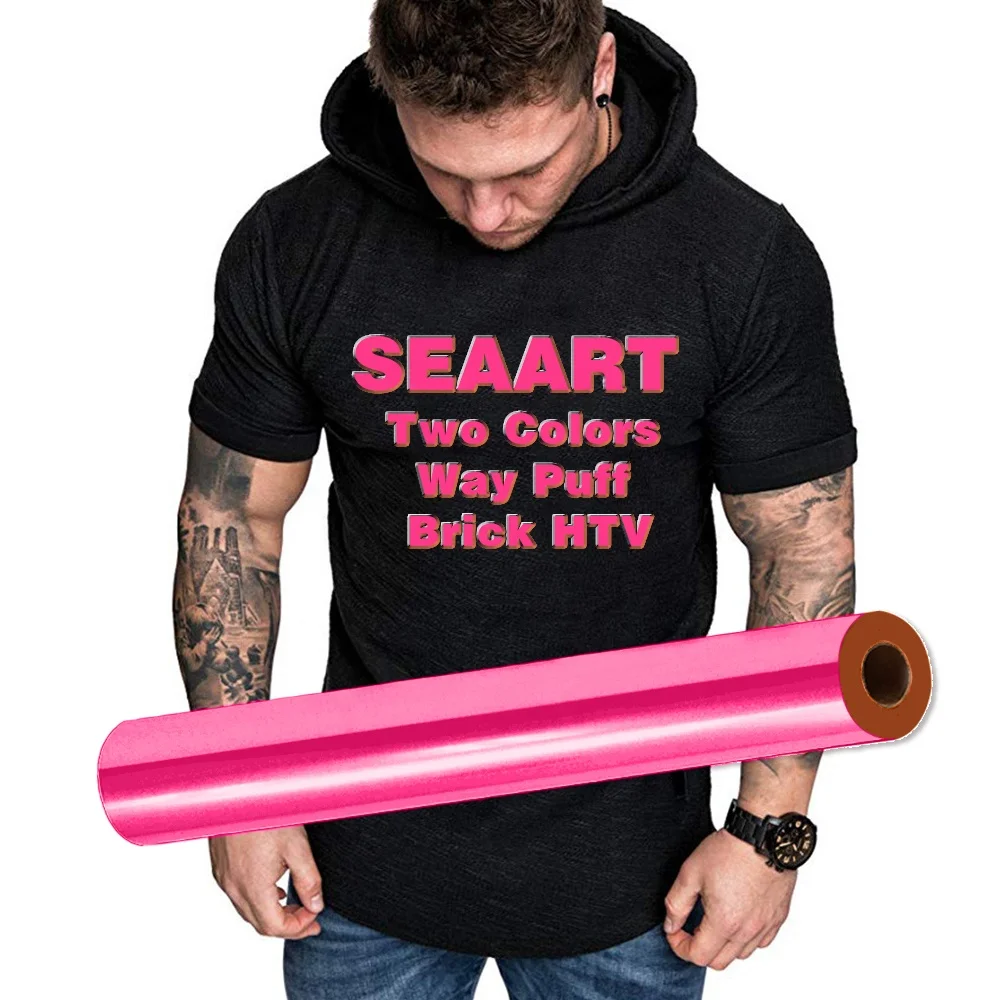 PU 1MM 3D Thickness Brick Puff Heat Transfer Vinyl In Two Color Ways Neon Pink Orange