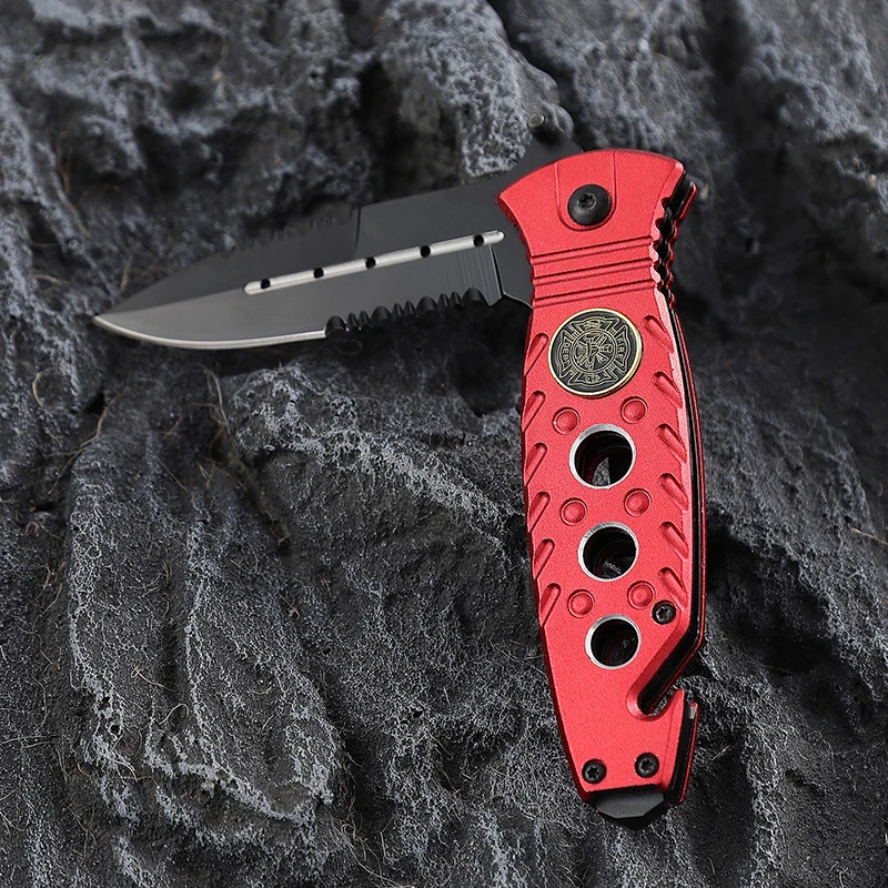 Free Sample Stainless Steel Handle Serrated Folding Pocket Knife Survival Camping Belt Clip 3cr13 Industrial Utility Knife