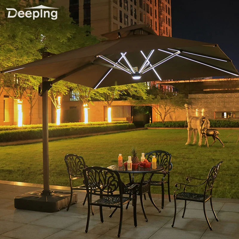 Glamping hydraulic parachute cantilever patio umbrella heavy duty luxury sun patio outdoor garden umbrella and base