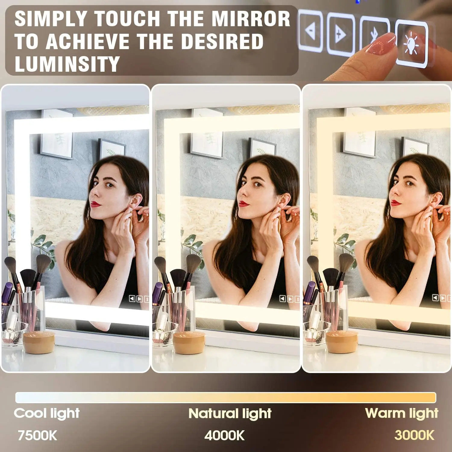 Wall Mounted Or Standing Large Hollywood Make up Mirror Led  Vanity Mirror with Speaker And Protective Power USB Charging Port