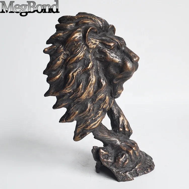 Cast iron lion head home decor for interior decorations,  metal lion head abstract sculpture for table