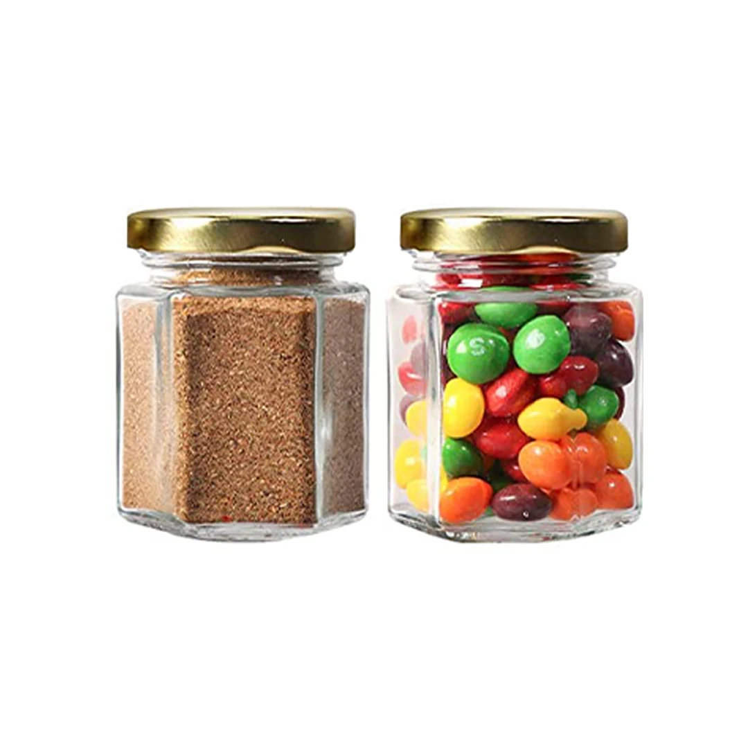 Wholesale Kitchen Use Clear Hexagon Shaped Glass Storage Jar Food Honey Jam With Metal Lid