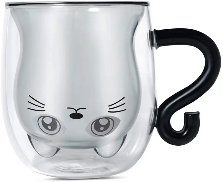 Double Wall Glasses with Handle Black Cat Borosilicate Glass Tea Mugs 250ml for Coffee bar