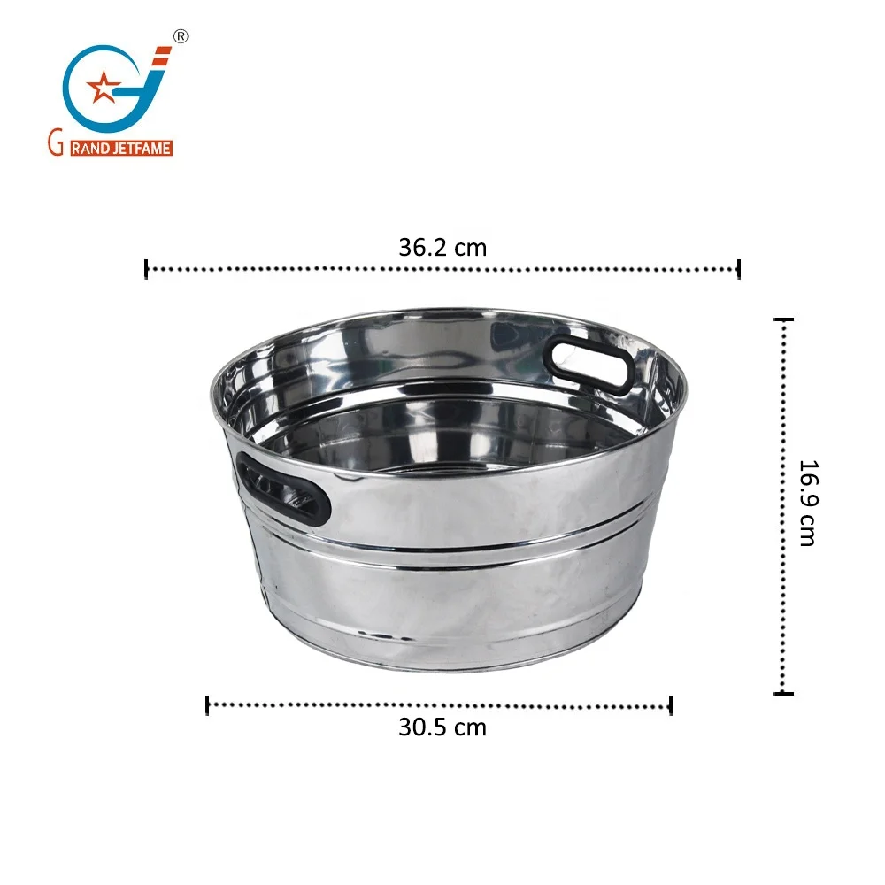 Round Metal Beverage Tub Stainless Steel Ice Bucket Beer Bottle Drink Cooler
