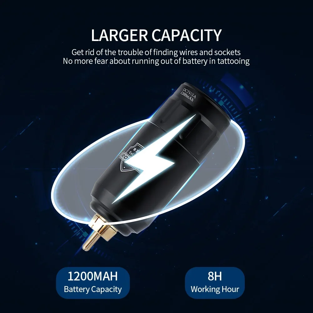 9000RPM Mini Rocket Tattoo Machine Set 1200mAh Wireless Tattoo Power Supply Voltage Display RCA Interface Rotary Tattoo Pen Kit