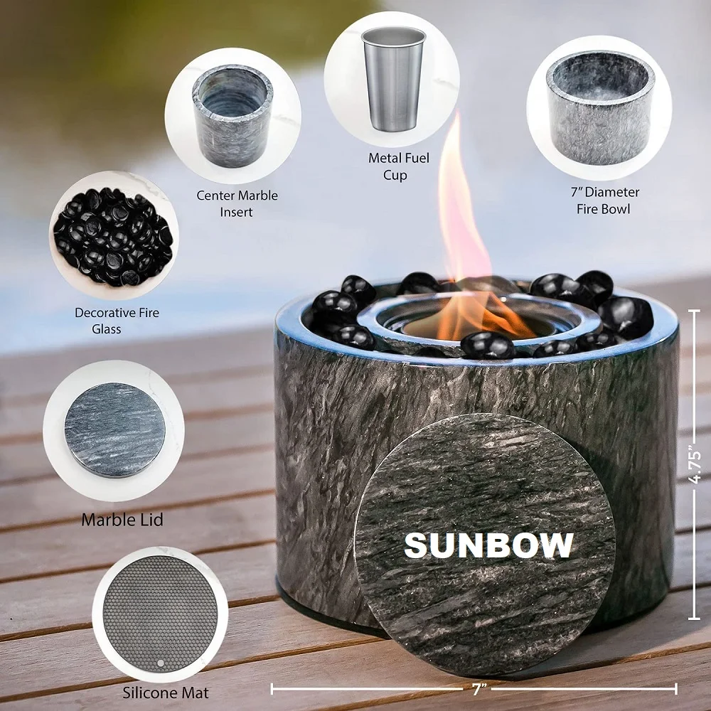 SUNBOW Original Marble Portable Fireplace Clean Burning Tabletop Fire Pit Bowl Indoor Outdoor Table Top Mini Ethanol Fire Pit
