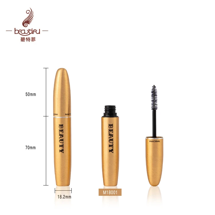 Brush aluminum gold makeup combo with 6ml mascara tube+dual head mascara bottles+5ml eyebrow dye container+3ml nail polish pen