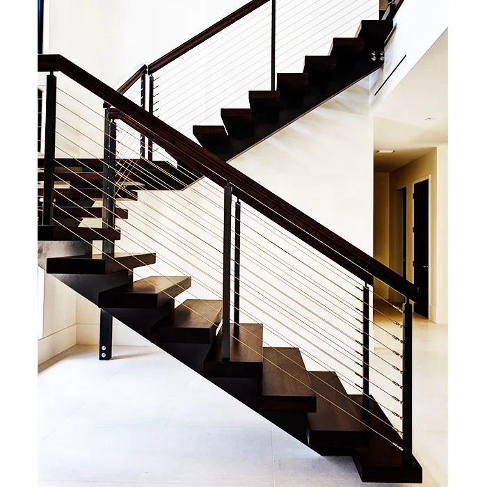 Gaobo Home Interior Stainless Steel Stringer Metal Wood Tread Decorative Stair Floating Straight Staircase Glass Fence