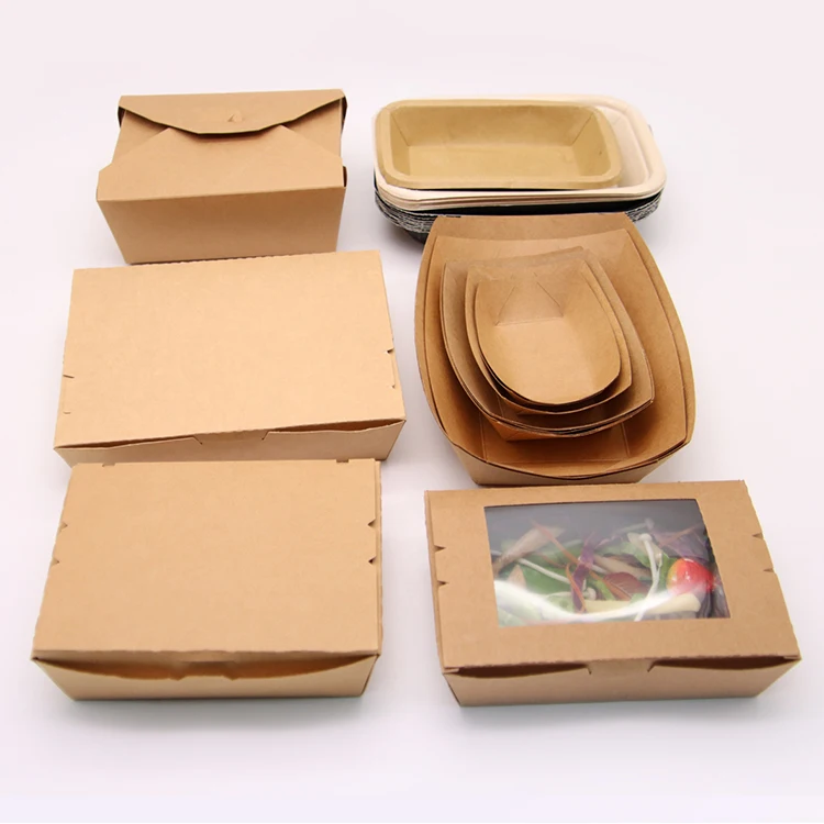 Custom eco disposable kraft restaurant chinese noodle packaging chicken togo containers take away lunch packing paper food box