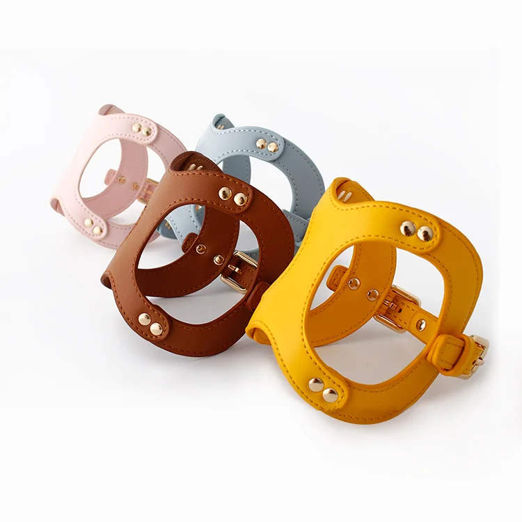 Dropshipper Wholesale Manufacture Designer Personalized Luxury Made Soft Real Pu Leather Small Puppy Dog Harness and Leash Set