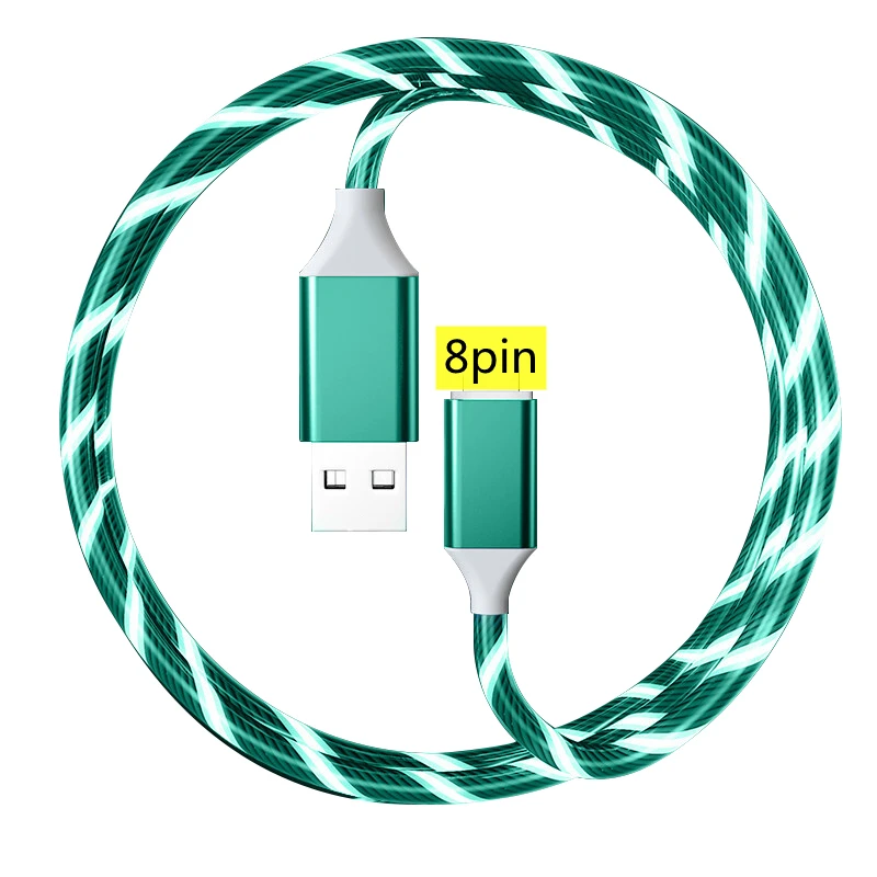 1m Led Flowing Light Usb Fast 8pin Charger Fast Charging Cable For Iphone lighting cable for iphone 11 12 13