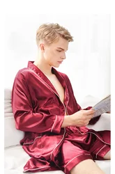 Роскошная мужская одежда для отдыха с длинными рукавами и шортами, мужской пижамный комплект из вискозы