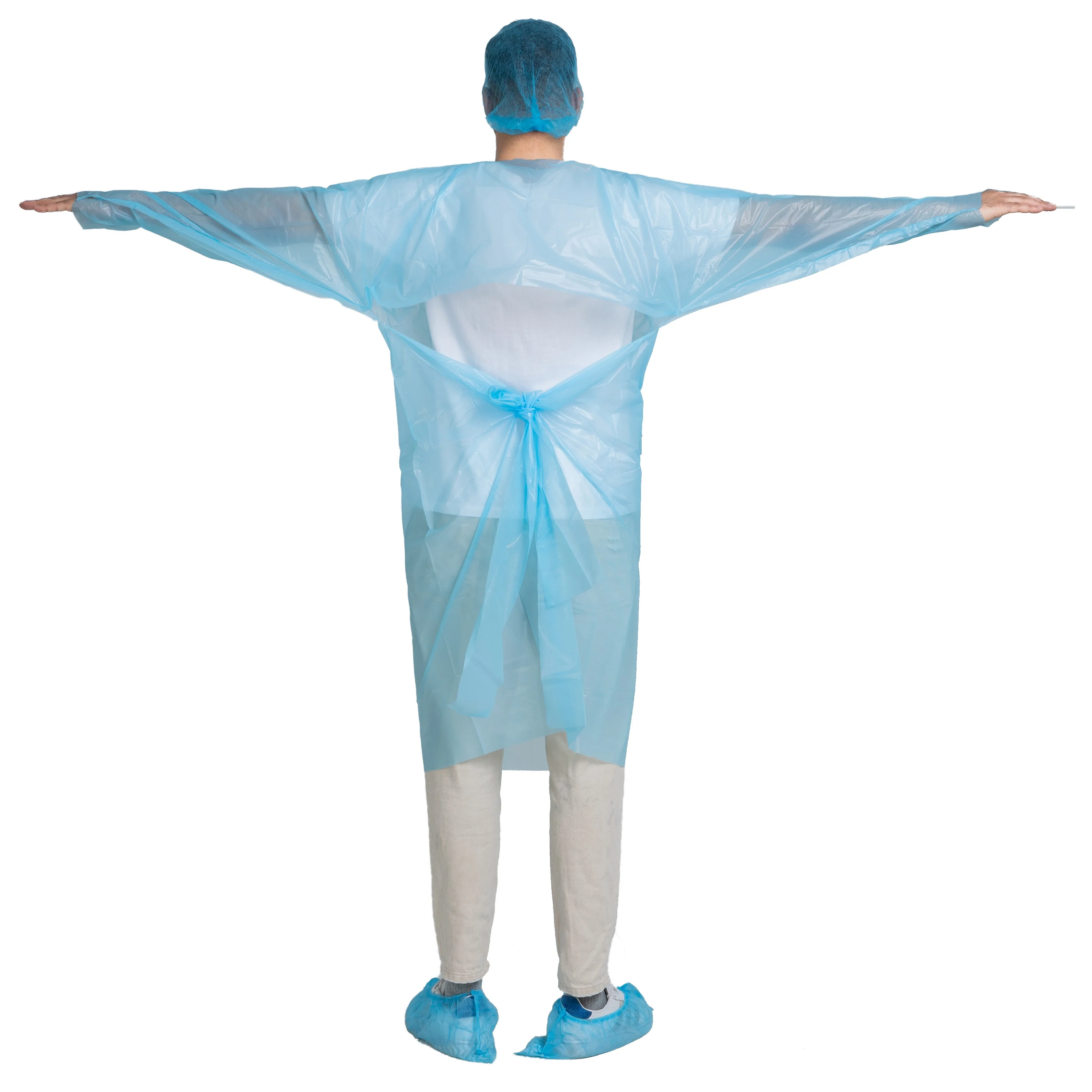 Wholesale CPE Gown Blue Medical Waterproof Disposable Polyethylene Plastic Hospital Isolation CPE Gown with Thumb Loop