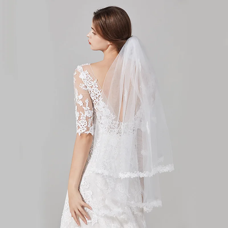 Handmade Floral Edge Soft Tulle Two-Layer Veil With Comb Bridal Shower Hen Party Wedding Hair Accessories