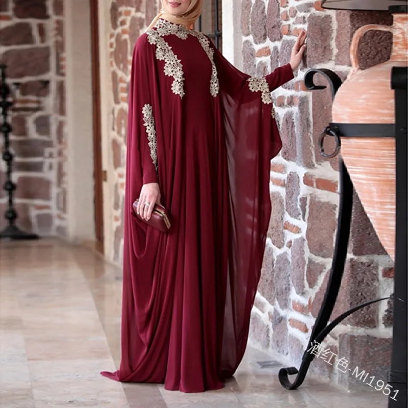 at sleeve Fall 2021 Ramadan Muslim hijab Dress Arab women Arab women Dubai Turkish Islamic dress Abaya Hijab Dress