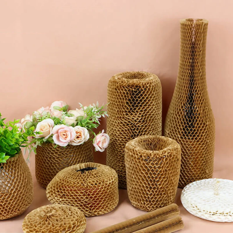 100% Recycled Protective Sleeves Packaging for Travel Airplane Wine Bottles Protector Wrap Honeycomb Paper Sleeve