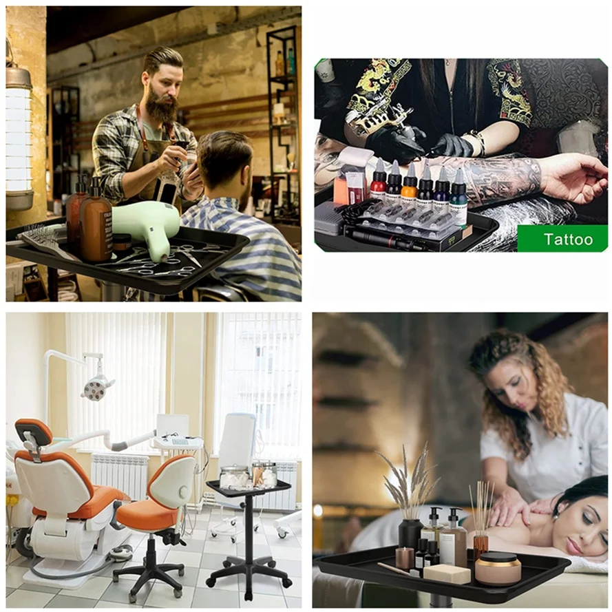 2023 Full Black Rolling Tattoo Studio Work Station Cart Dental Hair Beauty Salon Trolley with Detachable Tray