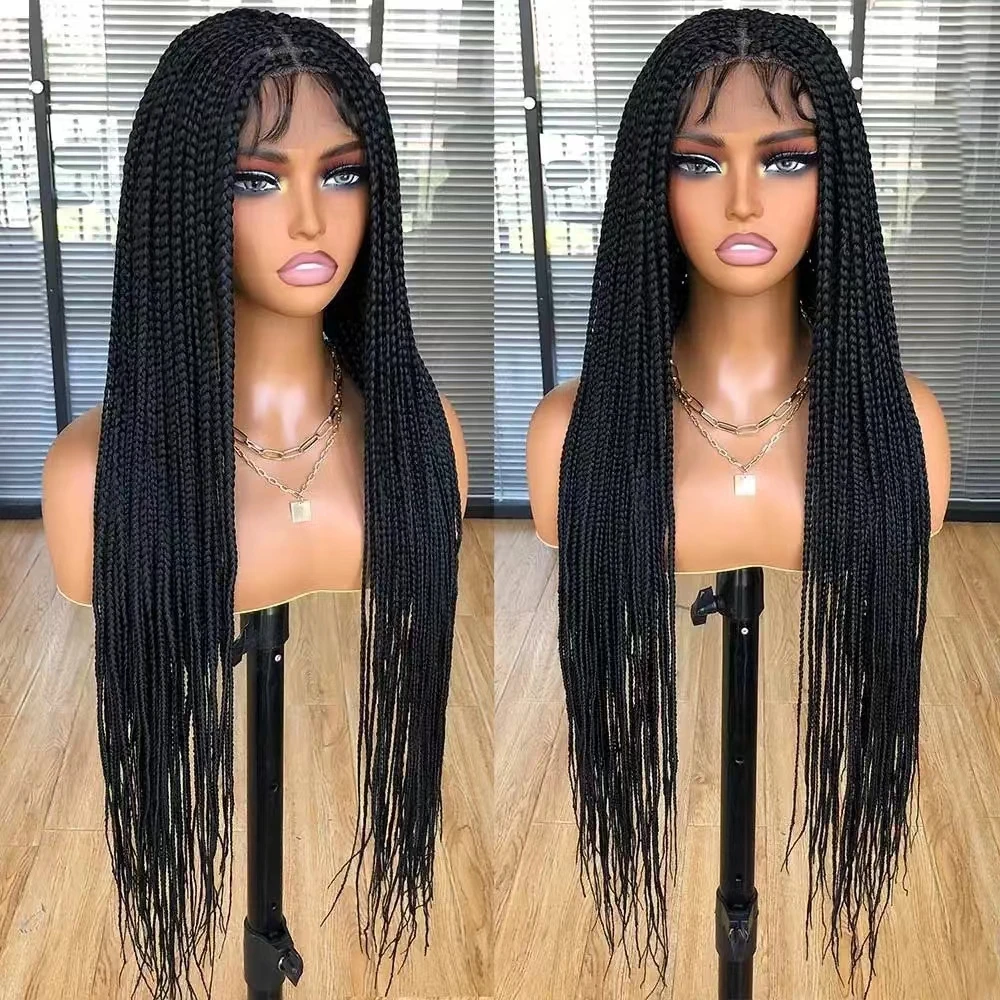 Braid Wig Double Full Transparent Lace Plucked with Baby Hair 36 Inch Square Braided Lace Wigs for Women