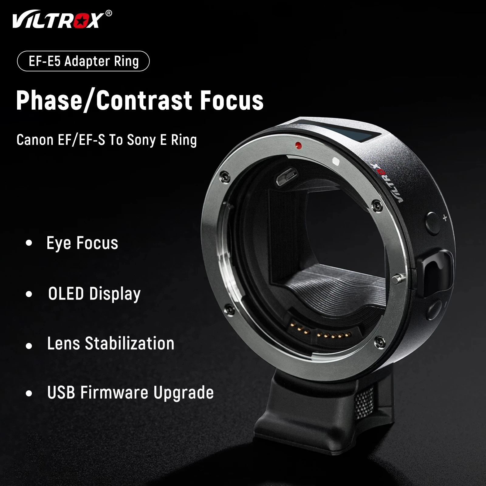 Viltrox EF-E5 Авто интеллектуального автофокуса кольцо-адаптер для объектива камеры OLED дисплей полный кадр цифровой однообъективной зеркальной Canon EOS EF EF-S Sony E крепление