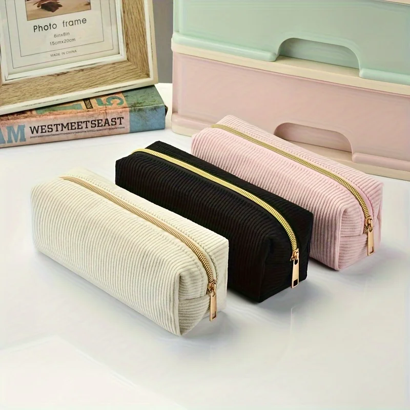 Custom Travel Waterproof Girls Zipper Cute Stationery Pouch Corduroy Pencil bag