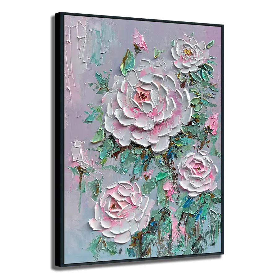 Original Art Modern Floral Canvas Oil Painting Handpainted Fashion Design Home Decor Neutral Textured Flower Wall Hanging Art