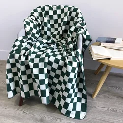 Winter Checkerboard Vintage Design Cashmere Touched Super Soft Thick Warming Knitted Blanket Cover Blanket