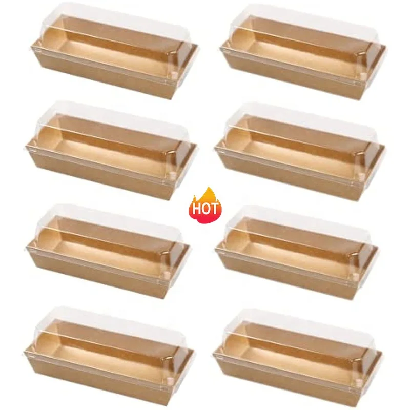 Paper Cake Box Sushi Small Pastry Clear Lid Plastic Container Kraft Paper Box with Polyester Coating