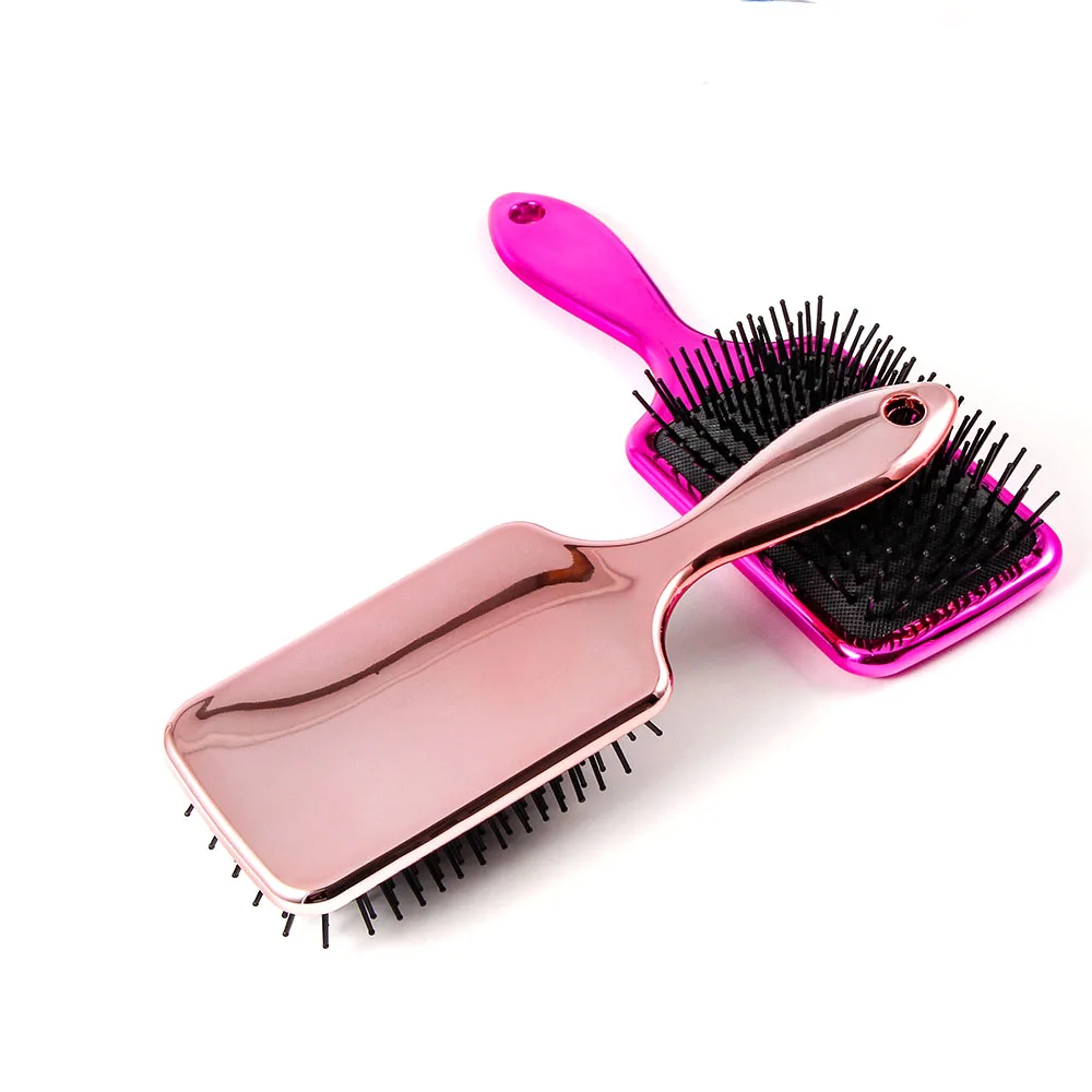 Custom Logo Plastic Heat Resistant Large Square Air Cushion Massage Detangling Hair Brush Comb Nylon Bristle Paddle Brush