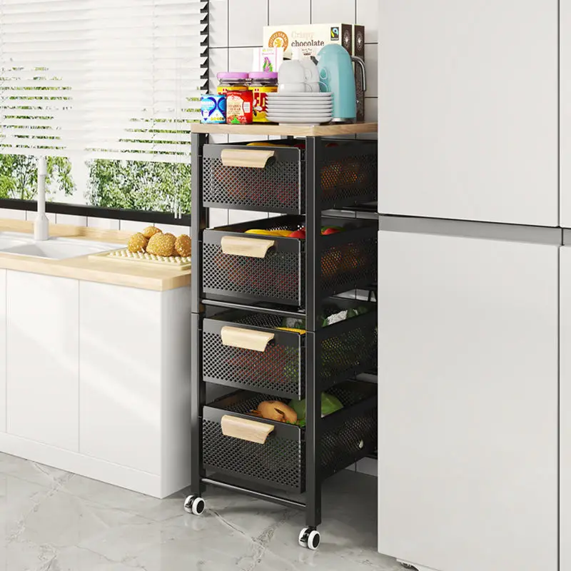 Multifunctional Strong Load Bearing Large Capacity Space Saving Carbon Steel Utility Trolley Cart Kitchen Organizer Storage Rack