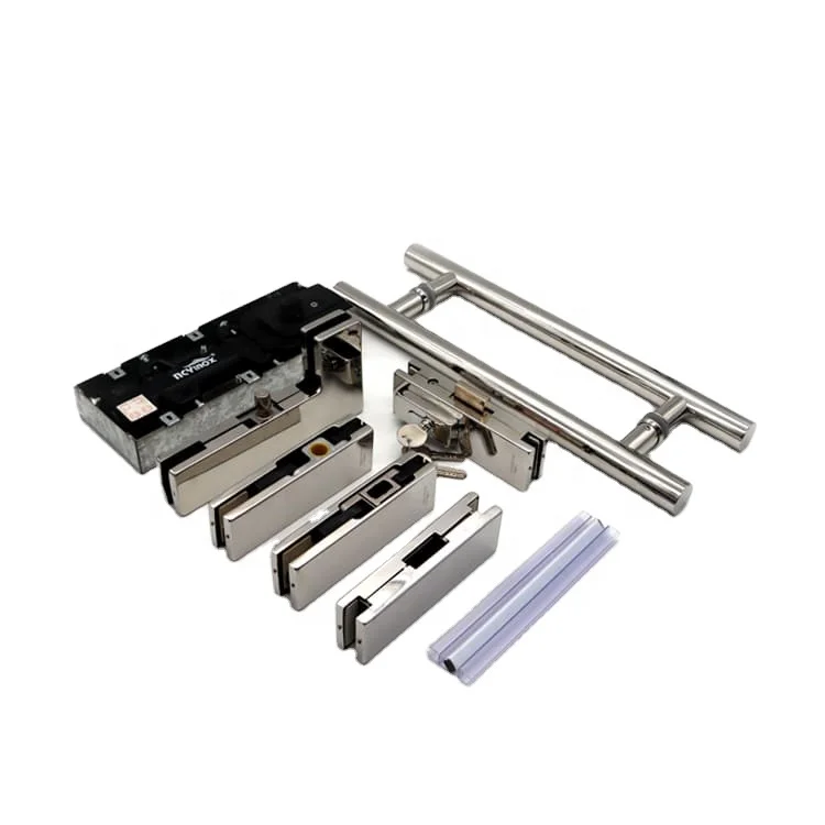 Full set floor spring for glass door floor machine with patch fitting on a glass door