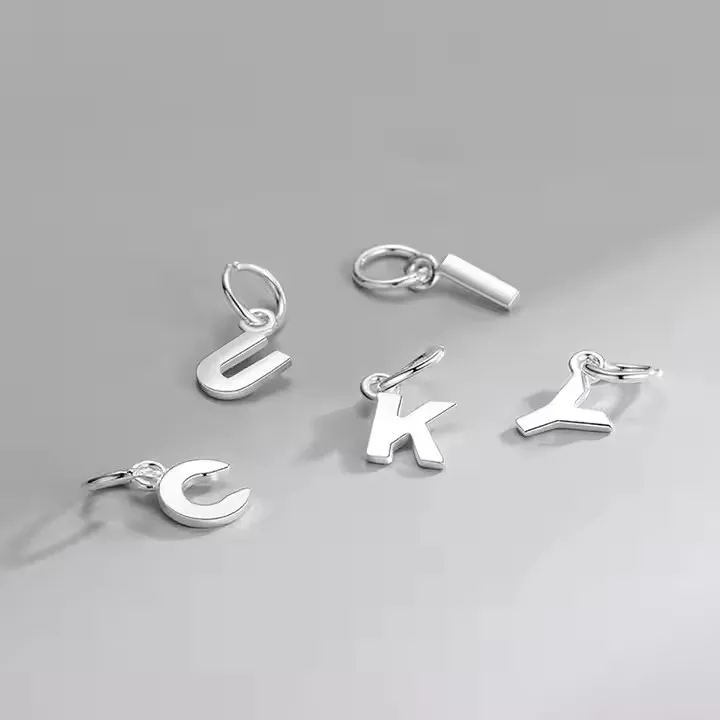 DIY Jewelry Making High Polish 925 Sterling Silver Letter Charms A-Z Initial Letters Pendant For Necklace Wholesale 2022