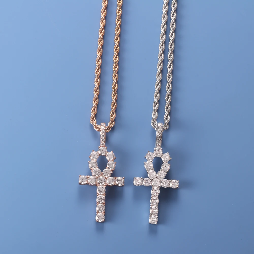 NEW Trend Hip Hop Cross Pendant Necklaces Unisex Micro Pave Cubic Zircon Egyptian Style Chain Necklace Punk Jewelry