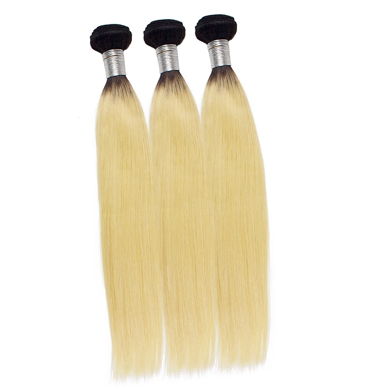 
Morein High Quality Ombre 613 Virgin Hair Extension Straight Dark Root Blonde Bundles with Frontal 