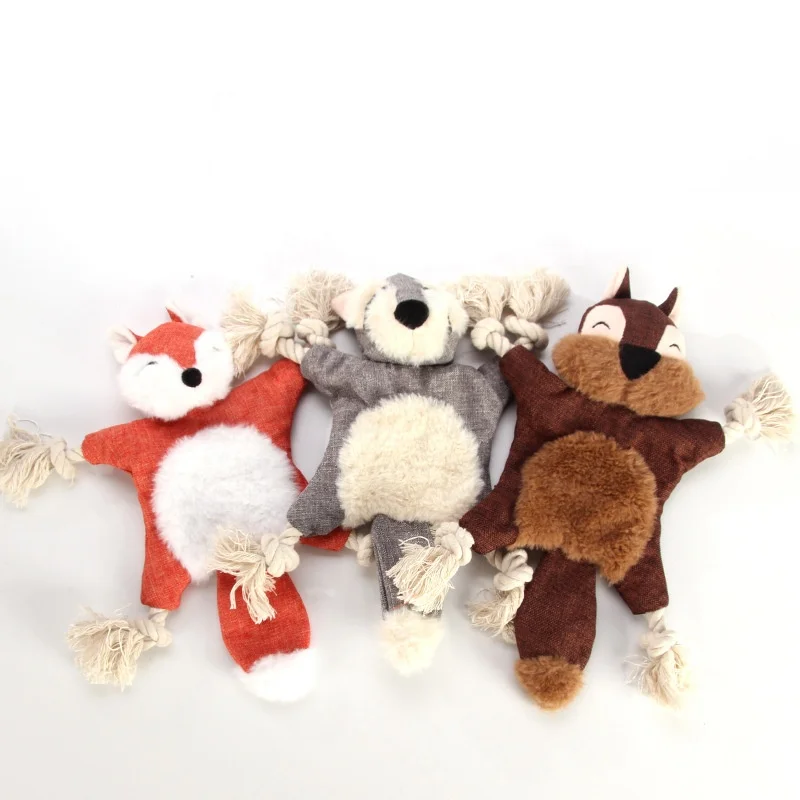 
Hefei SY flat dog plush toy with rope and crinkle paper inside no stuffing pet chew toy for cat 