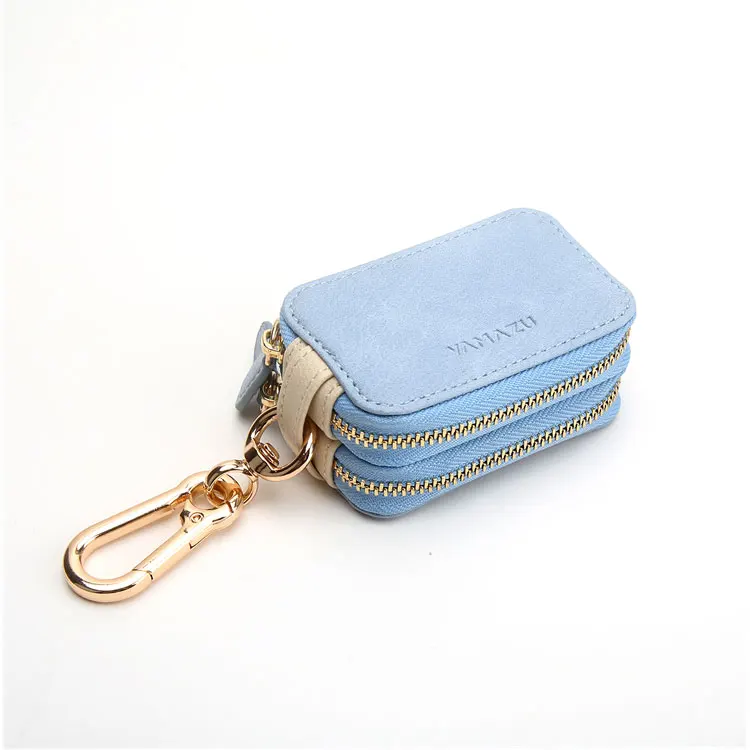 
New Double Zipper Car Key Wallet PU Leather Key Case For Men and Women 