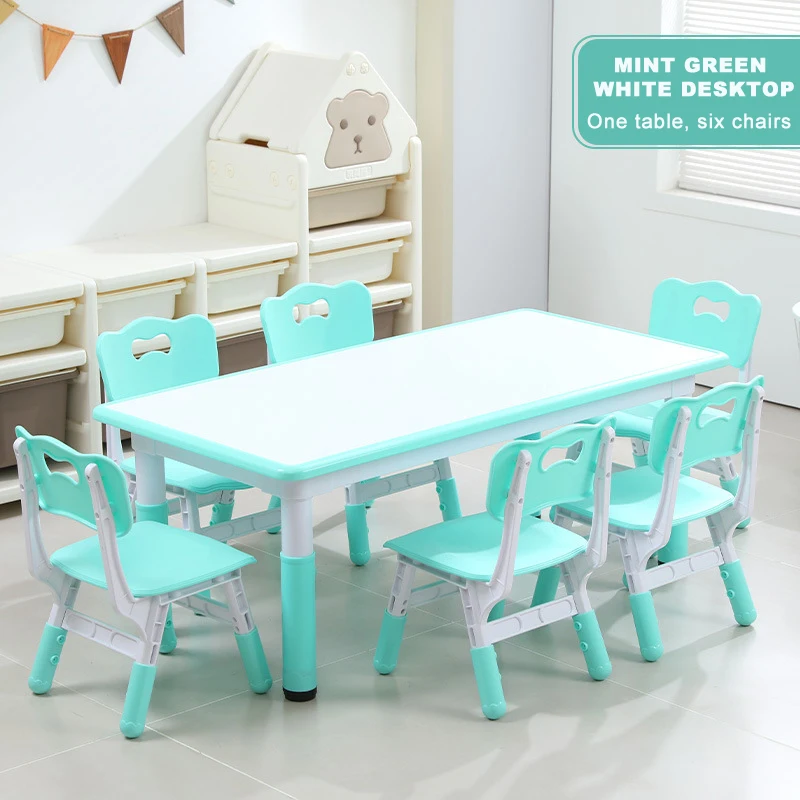 Детский регулируемый по высоте обеденный стол с 4 стульями пластиковая мебель для малышей рисования набор столов